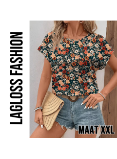 LaGloss Elegante All-Over Bloemen Blouse Dames met Ronde Hals – Maat XXL
