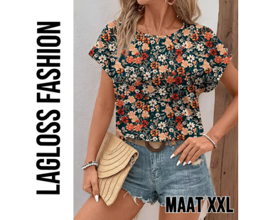 LaGloss Elegante All-Over Bloemen Blouse Dames met Ronde Hals – Maat XXL