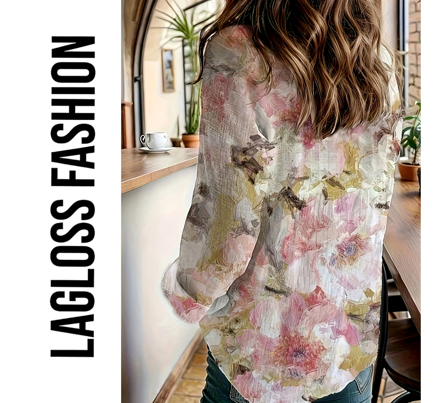 LaGloss® Dames Blouse met Pastel Bloemenprint en Lange Mouwen - Maat L