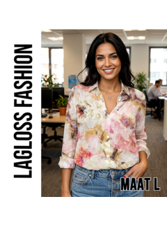 LaGloss Dames Blouse met Pastel Bloemenprint en Lange Mouwen - Maat L