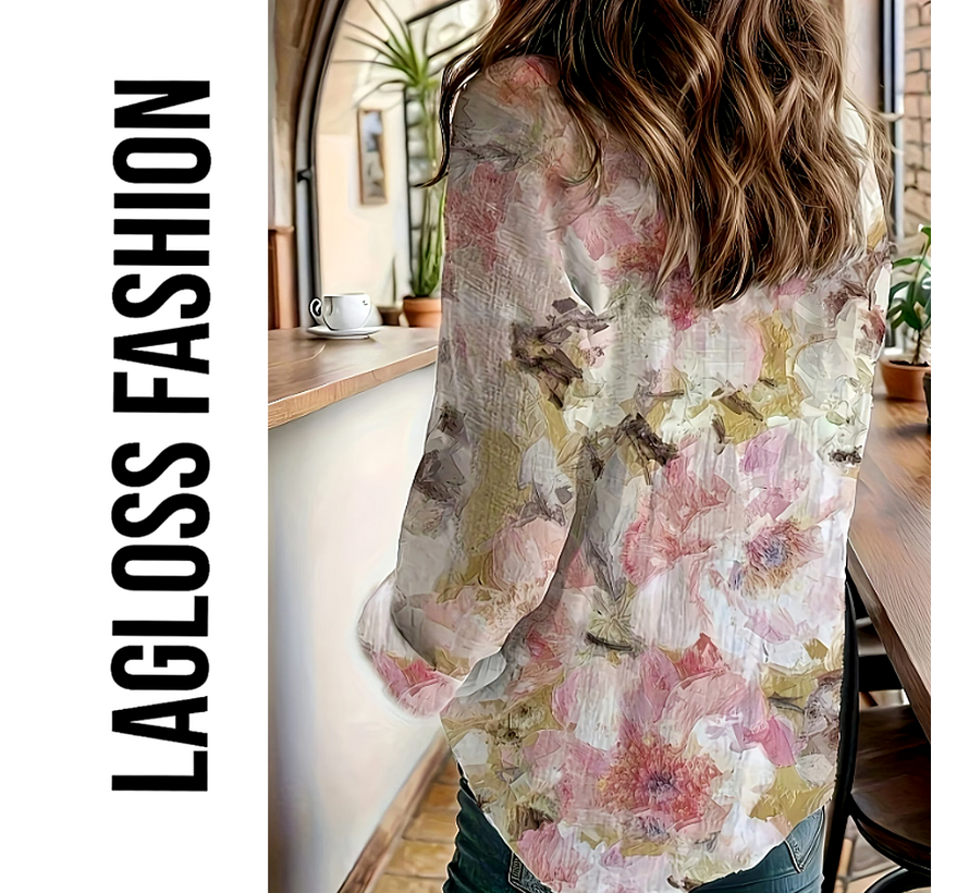 LaGloss® Dames Blouse met Pastel Bloemenprint en Lange Mouwen - Maat XL