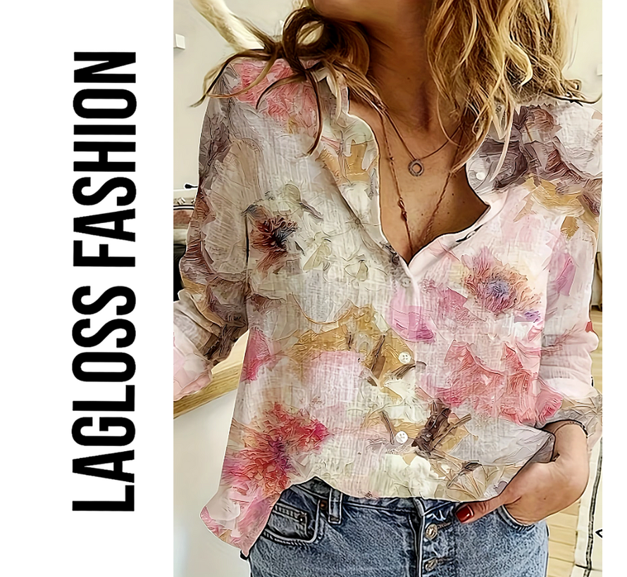 LaGloss® Dames Blouse met Pastel Bloemenprint en Lange Mouwen - Maat XL
