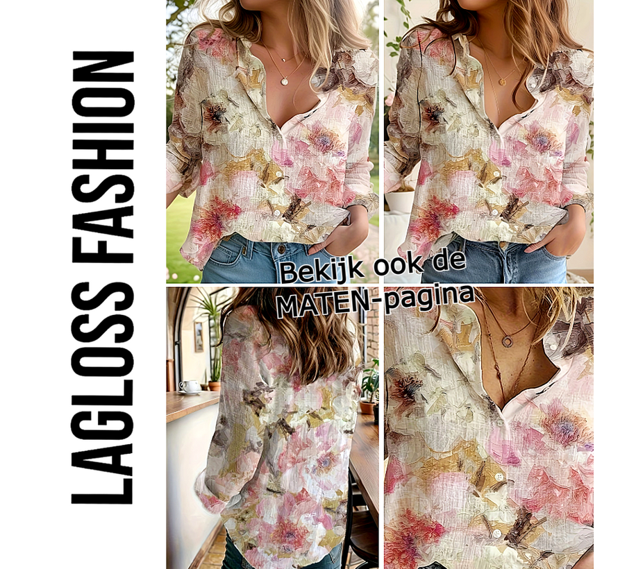LaGloss® Dames Blouse met Pastel Bloemenprint en Lange Mouwen - Maat XL