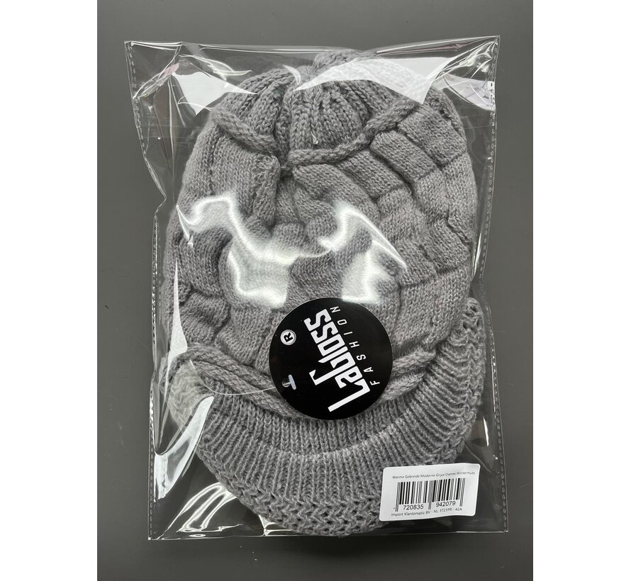 LaGloss® Warme Gebreide Moderne Grijze Dames Wintermuts