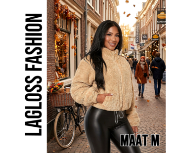 LaGloss Teddy Jas Dames Beige - Warme Jas met Hoge Kraag - Maat M