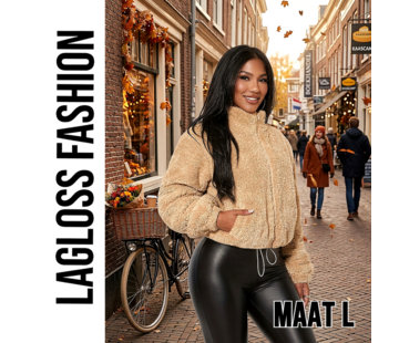 LaGloss Teddy Jas Dames Beige - Warme Jas met Hoge Kraag - Maat L