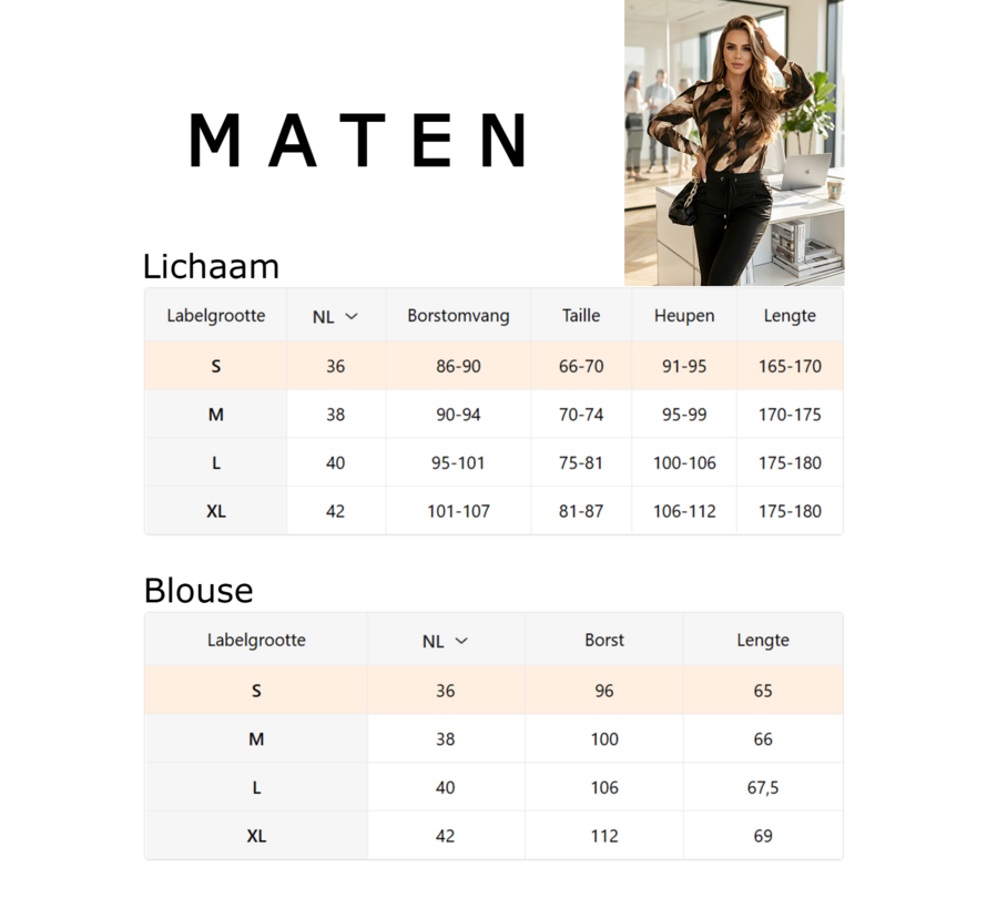 LaGloss® Elegante Chocolade/Zwart Patroon Damesblouse met Lange Mouwen – Maat L