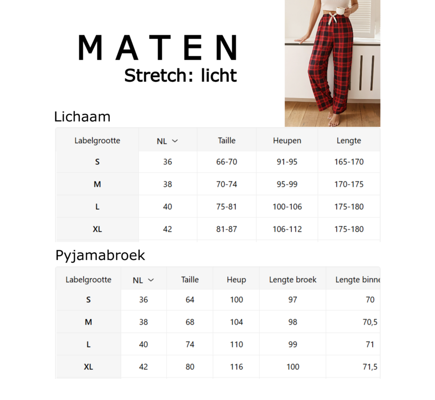 LaGloss® Pyjamabroek Dames Rood Zwart Geruit met Elastische Taille & Trekkoord – Maat M