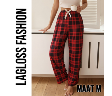 LaGloss Pyjamabroek Dames Rood Zwart Geruit met Elastische Taille – Maat M