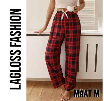 LaGloss Pyjamabroek Dames Rood Zwart Geruit met Elastische Taille – Maat M
