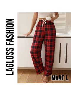 LaGloss Pyjamabroek Dames Rood Zwart Geruit met Elastische Taille – Maat L