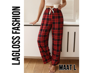 LaGloss Pyjamabroek Dames Rood Zwart Geruit met Elastische Taille – Maat L