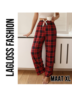 LaGloss Pyjamabroek Dames Rood Zwart Geruit met Elastische Taille – Maat XL