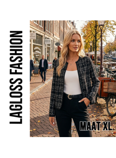 LaGloss Dames Zwart Geruite Cardigan Jas met Lange Mouwen – Maat XL