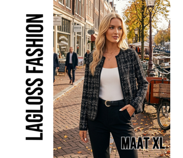 LaGloss Dames Zwart Geruite Cardigan Jas met Lange Mouwen – Maat XL