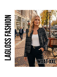 LaGloss Dames Zwart Geruite Cardigan Jas met Lange Mouwen – Maat XXL