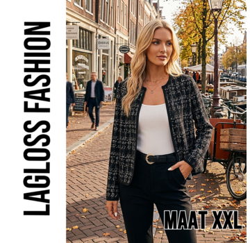 LaGloss Dames Zwart Geruite Cardigan Jas met Lange Mouwen – Maat XXL