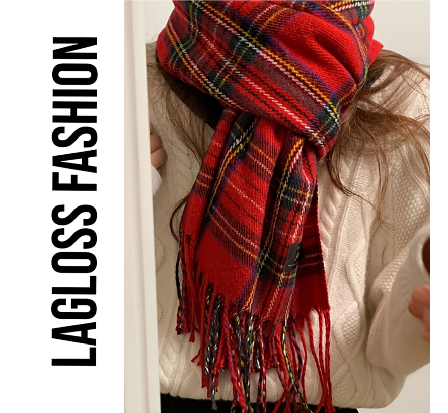 LaGloss® Lange Winter Sjaal Dames Rood Geruit – Zachte Warme Wintersjaal – Vintage Dames Sjaal - 190 x 32 cm