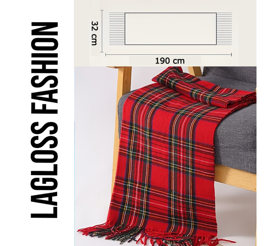 LaGloss® Lange Winter Sjaal Dames Rood Geruit – Zachte Warme Wintersjaal – Vintage Dames Sjaal - 190 x 32 cm