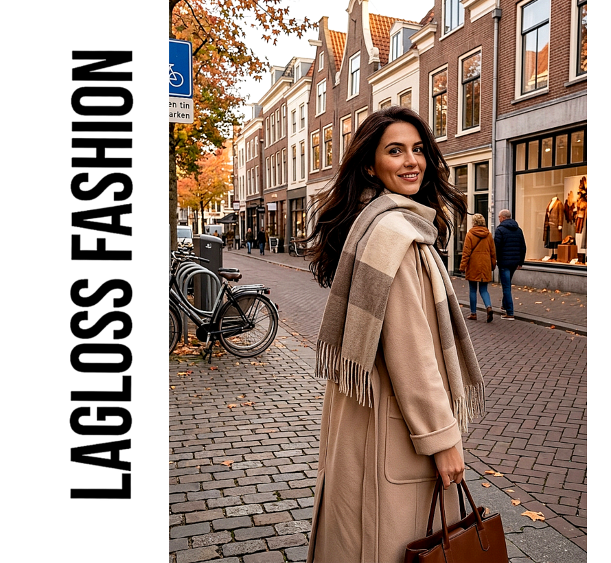 LaGloss® Dikke Lange Winter Sjaal Dames Beige Multicolor – Zachte Warme Sjaal met Kleurblokken - 200 x 60 cm