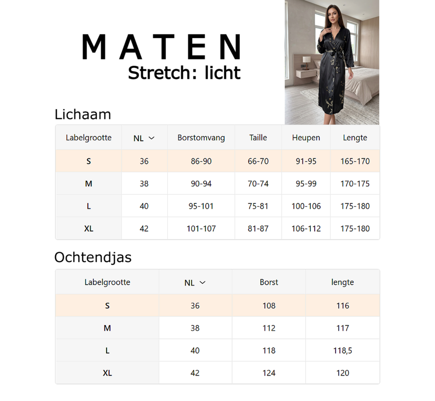 LaGloss® Elegante Kimono Dames Ochtendjas Zwart met Bloemenprint - Lichtgewicht Badjas - Maat M