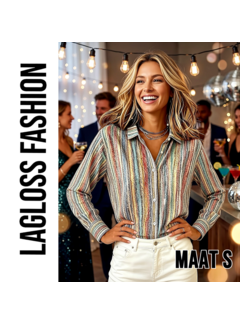 LaGloss Vintage Gestreepte Blouse Dames met Lange Mouwen – Maat S