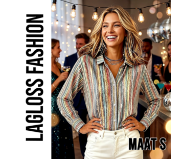 LaGloss Vintage Gestreepte Blouse Dames met Lange Mouwen – Maat S