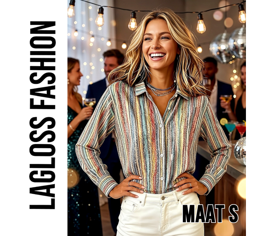LaGloss® Special Edition Vintage Gestreepte Blouse Dames – Kleurrijk Overhemd met Lange Mouwen – Maat S