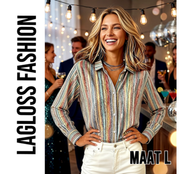 LaGloss Vintage Gestreepte Blouse Dames met Lange Mouwen – Maat L