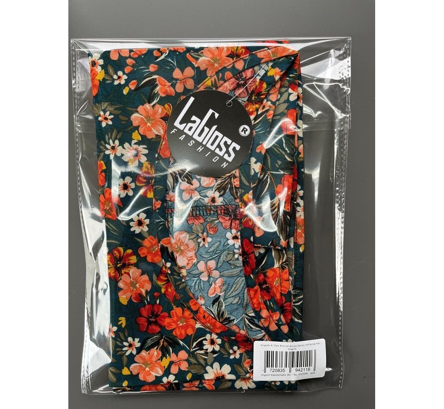 LaGloss® Elegante All-Over Bloemen Blouse Dames met Ronde Hals – Maat M