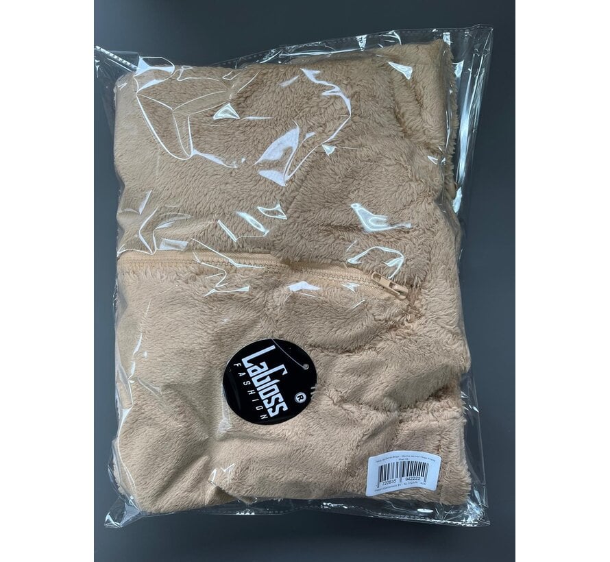 LaGloss® Beige Teddy Jas Dames – Warme Korte Winterjas met Hoge Kraag, Rits & Trekkoord – Maat XS