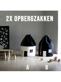 Allernieuwste.nl® 2 Stuks Kinderkamer Speelgoed Opbergzakken - Kabouterhuisje - 65 x 55 cm - Design A+B Zwart Wit