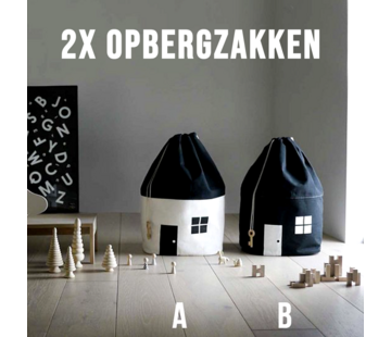 Allernieuwste.nl® 2 Stuks Kinderkamer Speelgoed Opbergzakken - Kabouterhuisje - 65 x 55 cm - Design A+B Zwart Wit