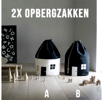 Allernieuwste.nl® 2 Stuks Kinderkamer Speelgoed Opbergzakken - Kabouterhuisje - 65 x 55 cm - Design A+B Zwart Wit