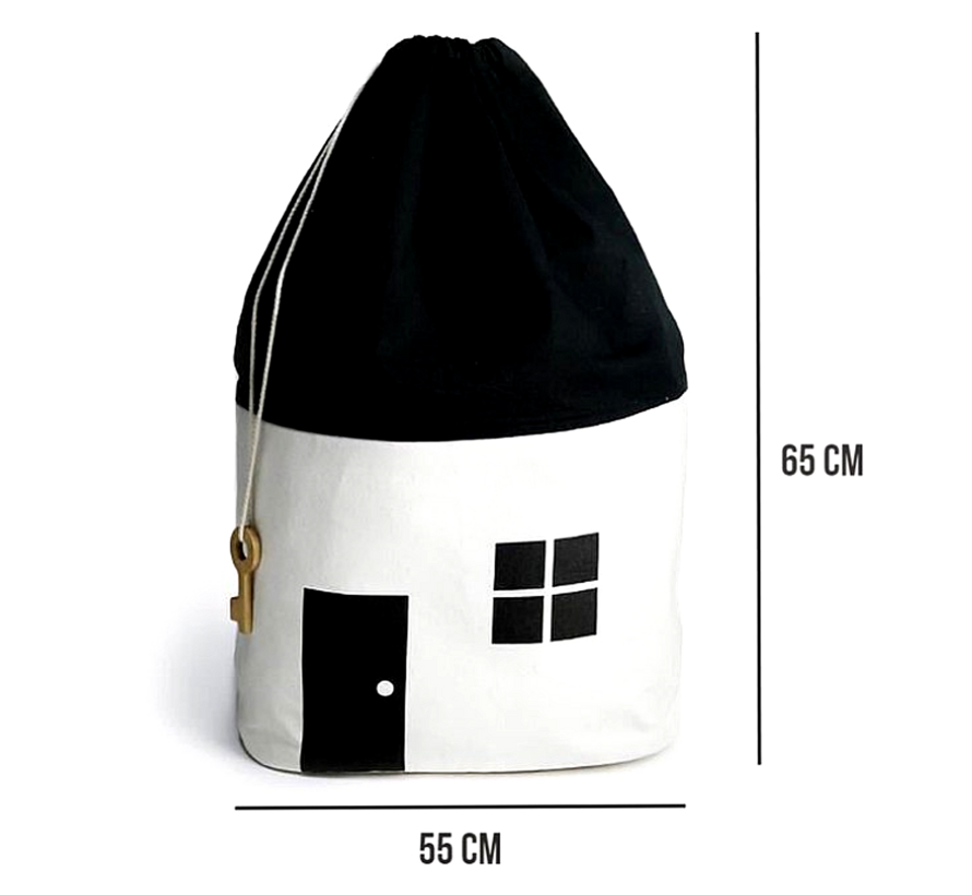 2 Stuks Kinderkamer Speelgoed Opbergzakken - Kabouterhuisje - 65 x 55 cm - Design A+B Zwart Wit