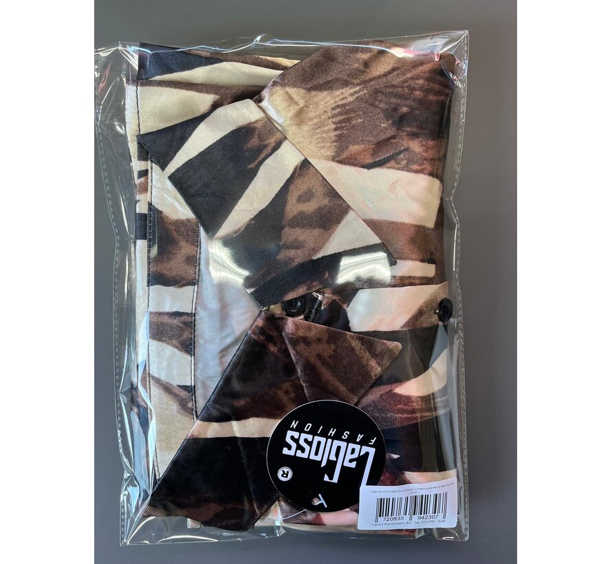 LaGloss® Elegante Chocolade/Zwart Patroon Damesblouse met Lange Mouwen – Maat L