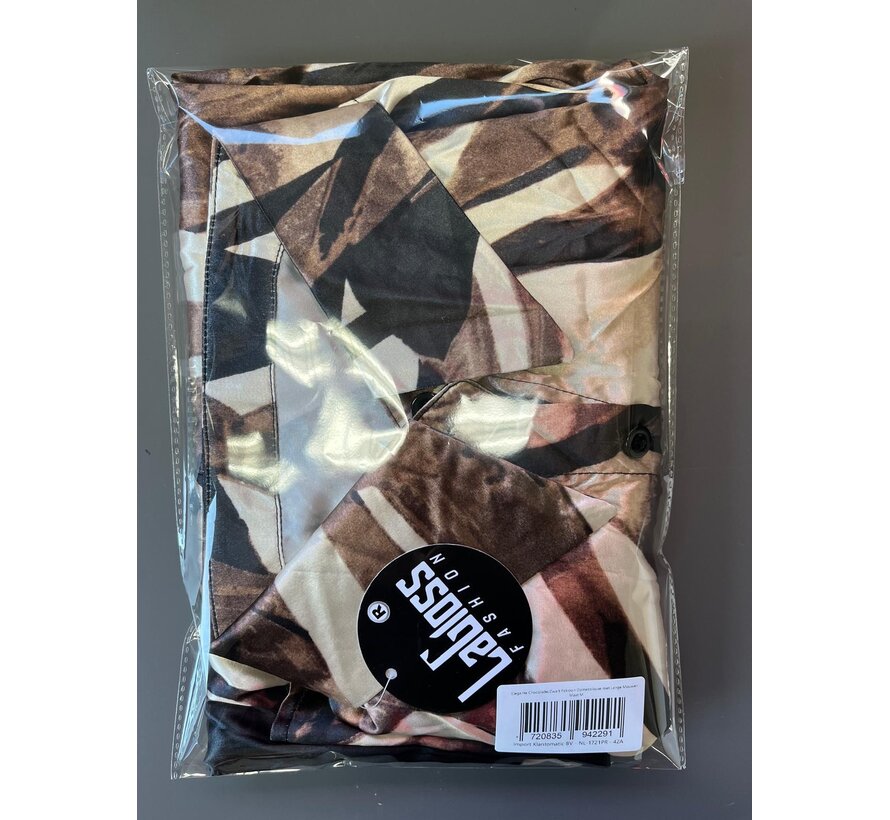 LaGloss® Elegante Chocolade/Zwart Patroon Damesblouse met Lange Mouwen – Maat M