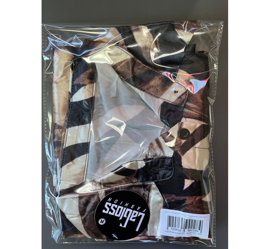 LaGloss® Elegante Chocolade/Zwart Patroon Damesblouse met Lange Mouwen – Maat S
