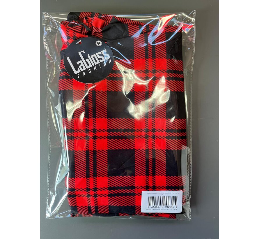 LaGloss® Pyjamabroek Dames Rood Zwart Geruit met Elastische Taille & Trekkoord – Maat M