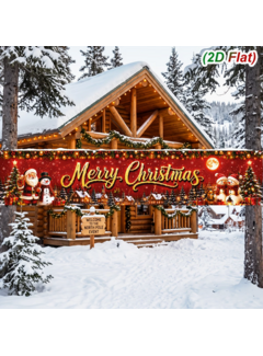Allernieuwste.nl® Kerstdecoratie Kerst Tuinbanner 200 x 40 cm – Kerstman & Sneeuwpop