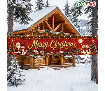 Allernieuwste.nl® Kerstdecoratie Kerst Tuinbanner 200 x 40 cm – Kerstman & Sneeuwpop