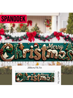 Allernieuwste.nl® Kerst Tuinbanner Spandoek 200 x 45 cm – Vrolijk Peperkoek Design