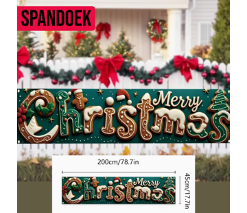 Allernieuwste.nl® Kerst Tuinbanner Spandoek 200 x 45 cm – Vrolijk Peperkoek Design