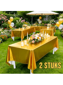 Allernieuwste.nl® 2 Stuks Metallic Gouden Tafelkleden 137 x 274 cm – Feestelijke Wegwerp Tafeldecoratie