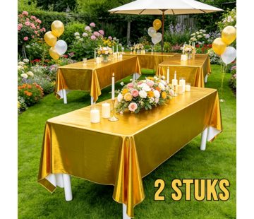 Allernieuwste.nl® 2 Stuks Metallic Gouden Tafelkleden 137 x 274 cm – Feestelijke Wegwerp Tafeldecoratie