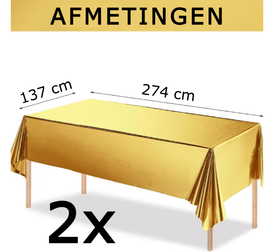 2 Stuks Metallic Gouden Tafelkleden 137 x 274 cm – Feestelijke Wegwerp Tafeldecoratie – Goud Tafelkleed voor Kerst, Bruiloft, Verjaardag & Feest