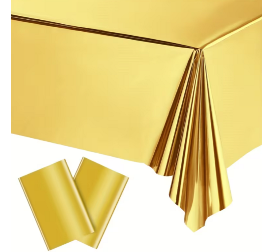 2 Stuks Metallic Gouden Tafelkleden 137 x 274 cm – Feestelijke Wegwerp Tafeldecoratie – Goud Tafelkleed voor Kerst, Bruiloft, Verjaardag & Feest