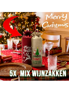 Allernieuwste.nl® 5 Stuks Kerst Wijnfles Zakjes 34x14 cm Wijnverpakking