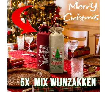 Allernieuwste.nl® 5 Stuks Kerst Wijnfles Zakjes 34x14 cm Wijnverpakking