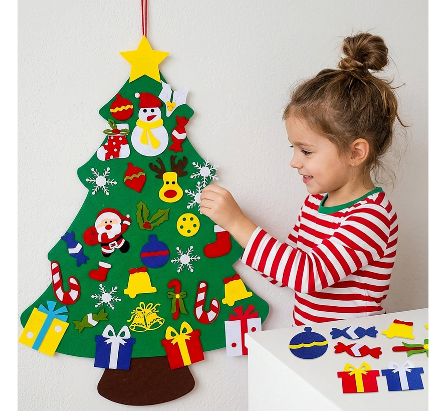 Kinder Kerstboom 34 Onderdelen Vilt Klittenband 58 cm - Muur Knutsel Kerst Boom Kinderen